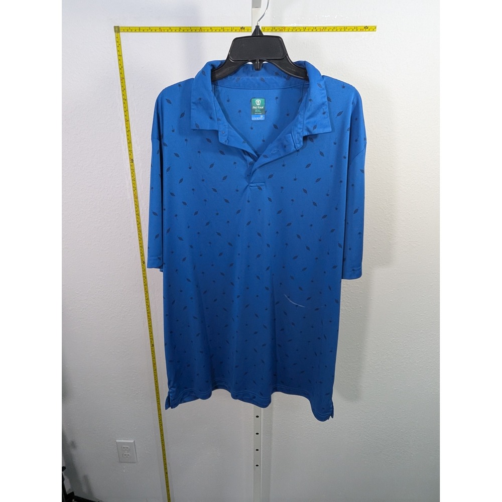 Pro Tour Coolplay Men XXL Blue Palm Tree Leaf Print Golf Polo Shirt Short Sleeve